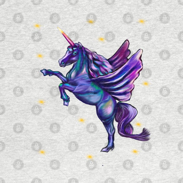 Unicorn  with stars - sparkly, glittery, magical, winged unicorn by Artonmytee